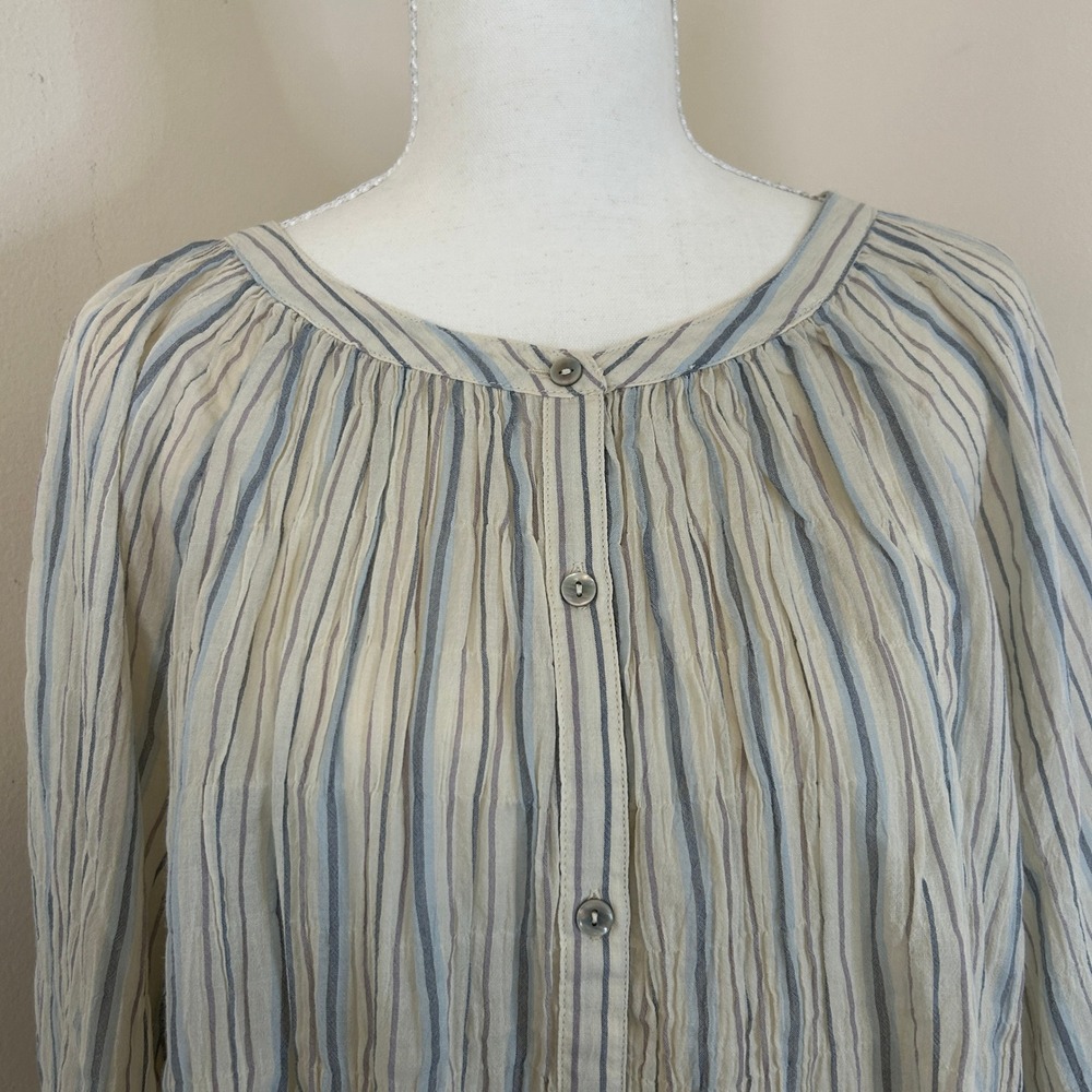 Lucky Brand Cotton Cream Striped Crinkle Gauze Button Down Top XL - Picture 4 of 10